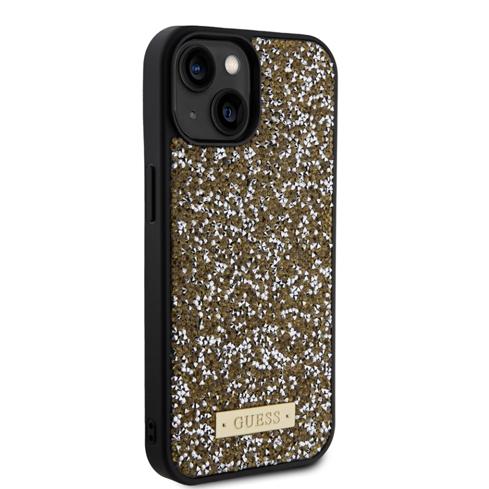 Husa pentru iPhone 15, Rhinestone Metal Logo, Guess, Galben - 2 | YEO