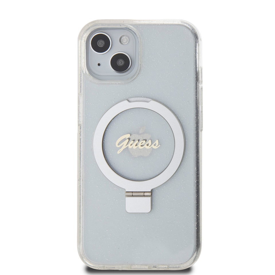 Husa pentru iPhone 15 Ring Stand Script Glitter, Guess - Transparent - 2 | YEO
