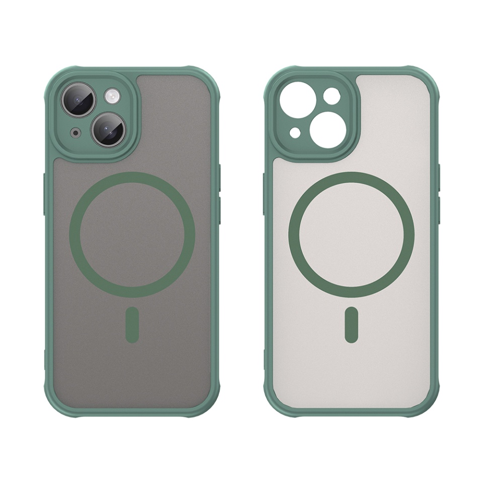 Husa pentru iPhone 15, SKYDDAR INNOVATION, HaloFrost MagSafe II, Antisoc, set cu sticker, Verde - 1 | YEO