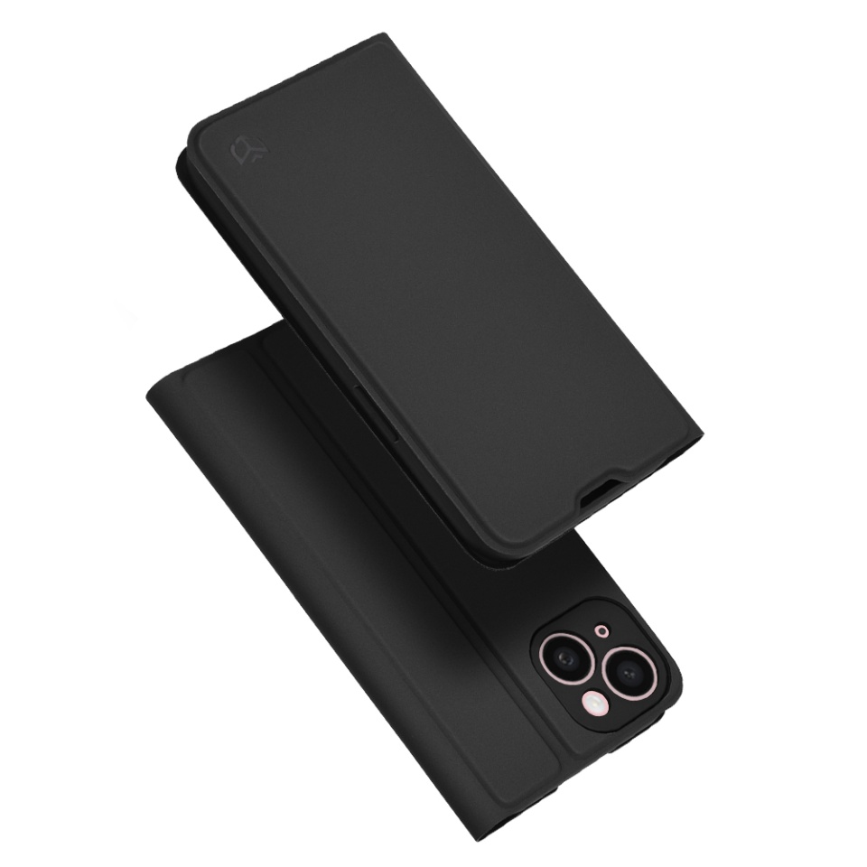 Husa pentru iPhone 15, SKYDDAR INNOVATION, Magskin Book, tip Carte cu Portofel Interior, set cu sticker, Negru