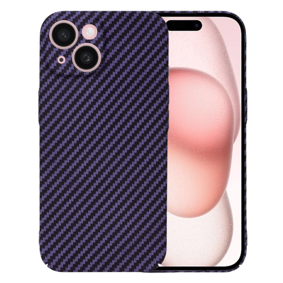 Husa pentru iPhone 15, SKYDDAR INNOVATION, textura carbon, Carbonite FiberShell, Mov, set cu sticker