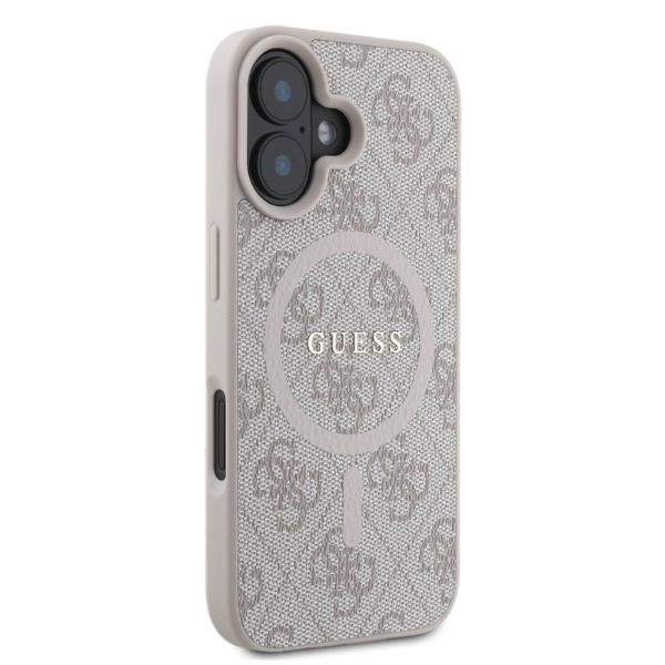 Husa pentru iPhone 16, 4G Ring Classic Logo MagSafe, Guess, Roz - 2 | YEO