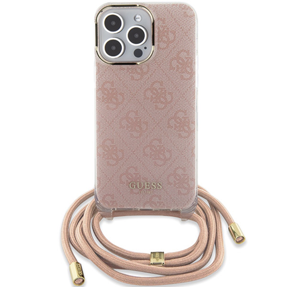 Husa pentru iPhone 16 cu snur, Crossbody Cord 4G Print, Guess - Roz - 1 | YEO