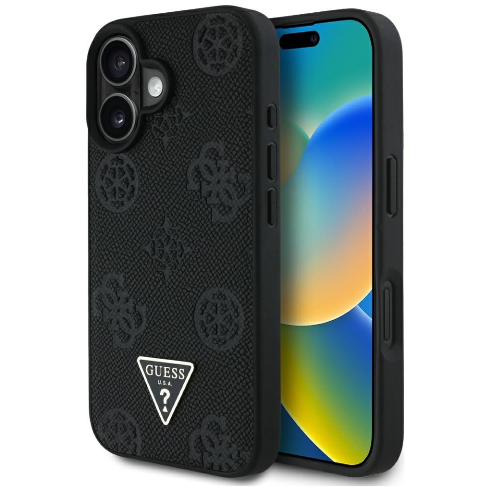 Husa pentru iPhone 16, Grained Triangle, Guess, Negru