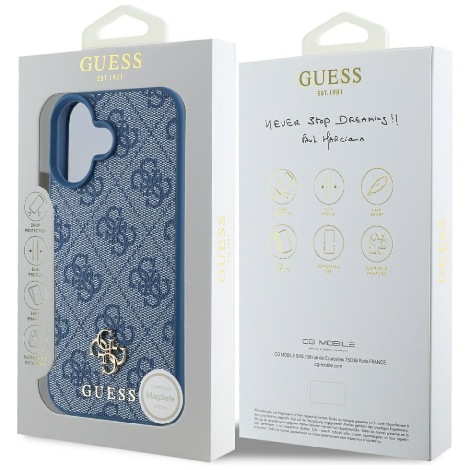 Husa pentru iPhone 16, Guess, 4G Small and Classic Logo MagSafe, Protectie Slim, Albastru - 7