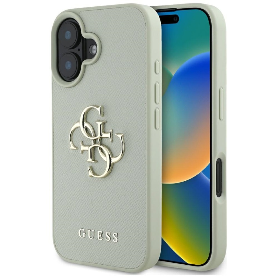 Husa pentru iPhone 16, Guess, Hardcase Grained Big 4G Logo Small Classic Logo, Protectie Slim, Verde