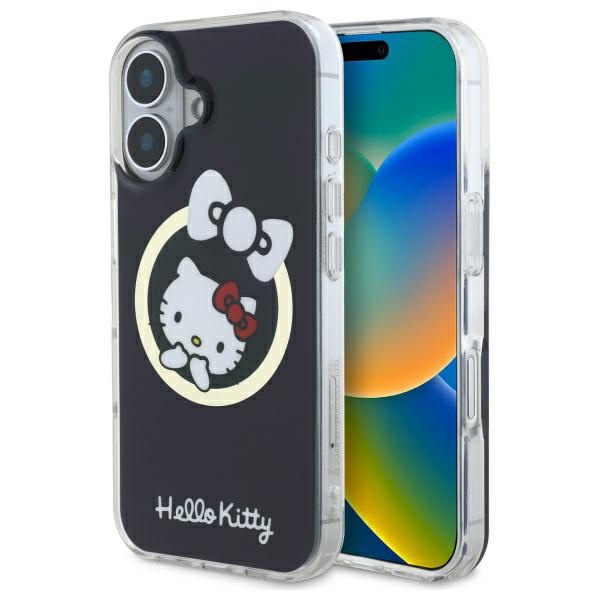 Husa pentru iPhone 16, Hardcase IML, Hello Kitty - Negru