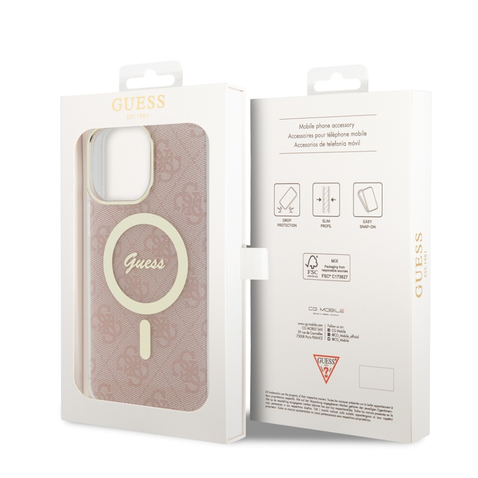 Husa pentru iPhone 16, IML 4G MagSafe, Guess - Roz - 6