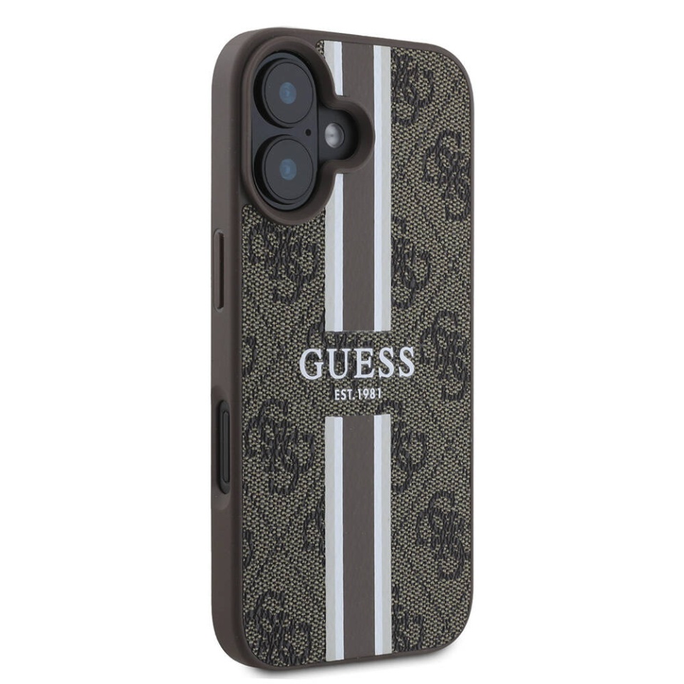 Husa pentru iPhone 16 Plus, Guess, Hardcase 4G Printed Stripes MagSafe, Maro - 3 | YEO