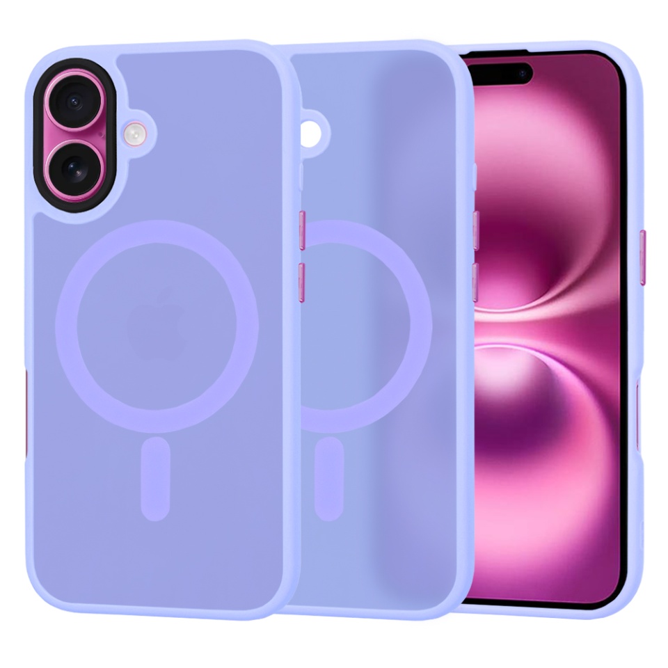 Husa pentru iPhone 16 Plus, SKYDDAR INNOVATION, HaloFrost MagSafe, Antisoc, set cu sticker, Mov deschis