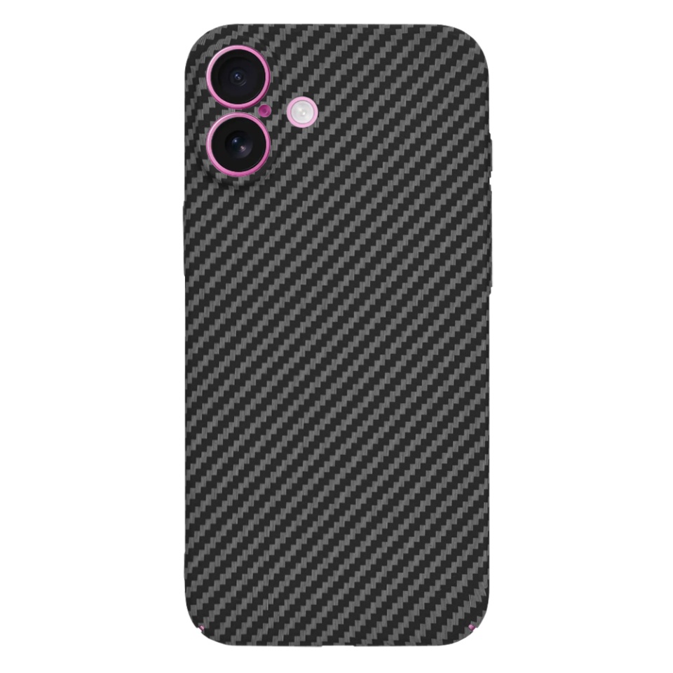 Husa pentru iPhone 16 Plus, SKYDDAR INNOVATION, textura carbon, Carbonite FiberShell, Negru, set cu sticker - 2 | YEO