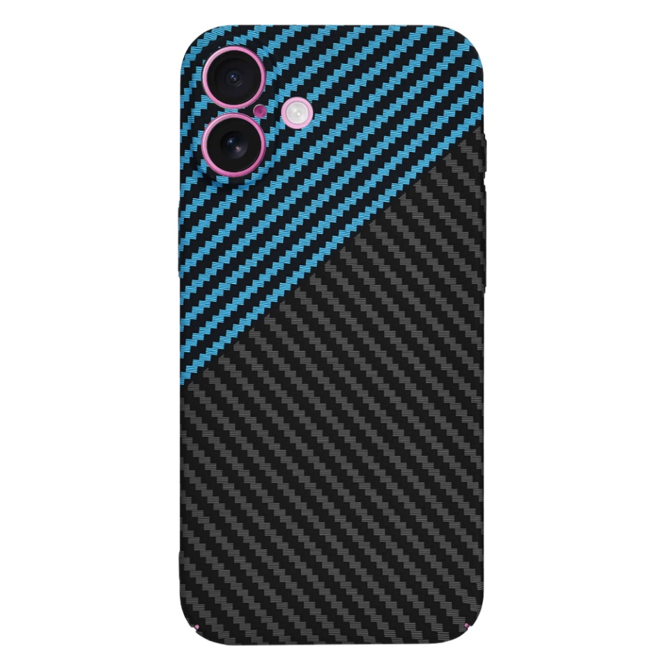 Husa pentru iPhone 16 Plus, SKYDDAR INNOVATION, textura carbon, Carbonite FiberShell, Bleu, set cu sticker - 2 | YEO