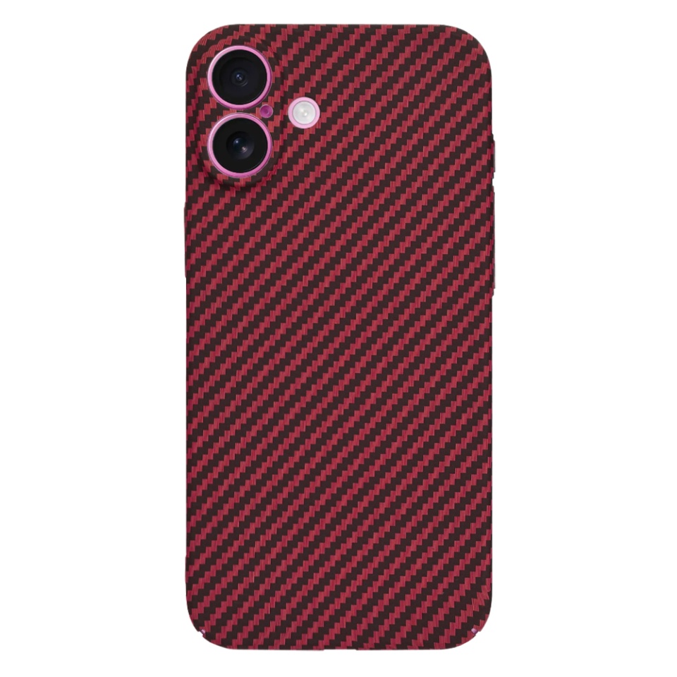Husa pentru iPhone 16 Plus, SKYDDAR INNOVATION, textura carbon, Carbonite FiberShell, Rosu, set cu sticker - 2 | YEO
