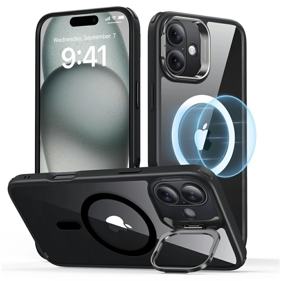 Husa pentru iPhone 16 Plus, slim MagSafe, Classic Hybrid HaloLock Kickstand ESR - Negru/transparenta