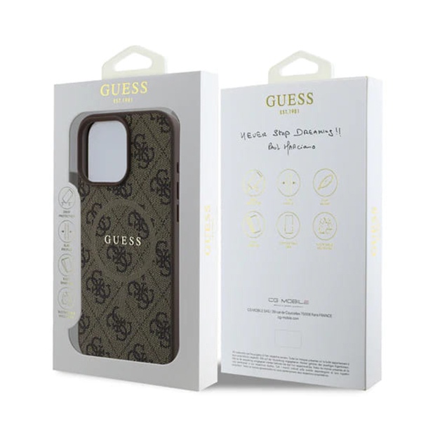 Husa pentru iPhone 16 Pro, 4G Ring Classic Logo MagSafe, Guess, Maro - 3 | YEO
