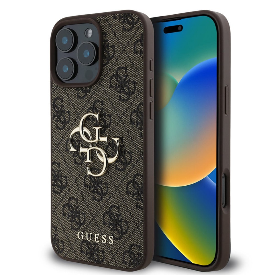 Husa pentru iPhone 16 Pro, Guess Hardcase 4G Big Logo, Protectie Slim, Compatibila, Maro