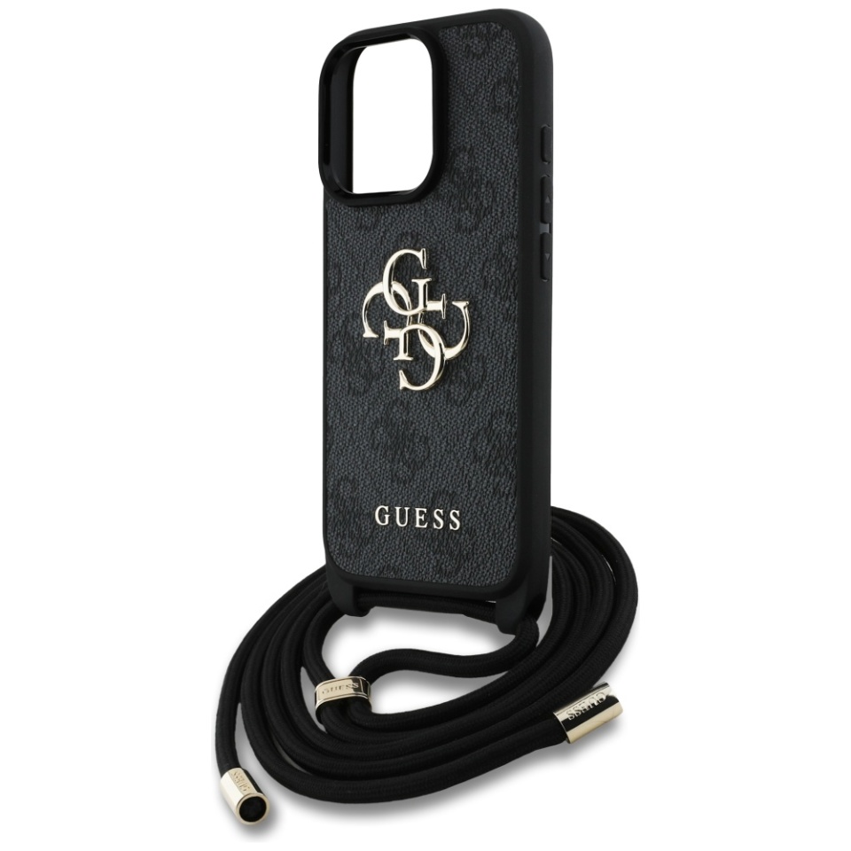 Husa pentru iPhone 16 Pro, Guess Hardcase 4G Big Logo with Cord Strap, Protectie Slim, Compatibila, Negru - 3 | YEO