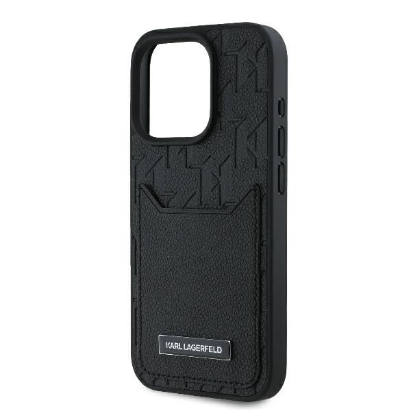 Husa pentru iPhone 16 Pro, Hardcase Leather Monogram, Karl Lagerfeld - Monogram Negru - 1 | YEO