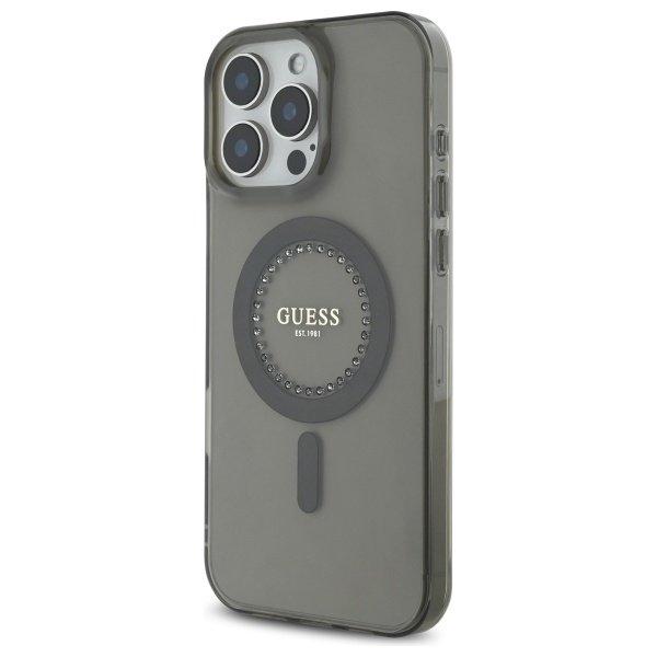 Husa pentru iPhone 16 Pro, IML Rhinestones MagSafe, Guess - Negru - 3 | YEO