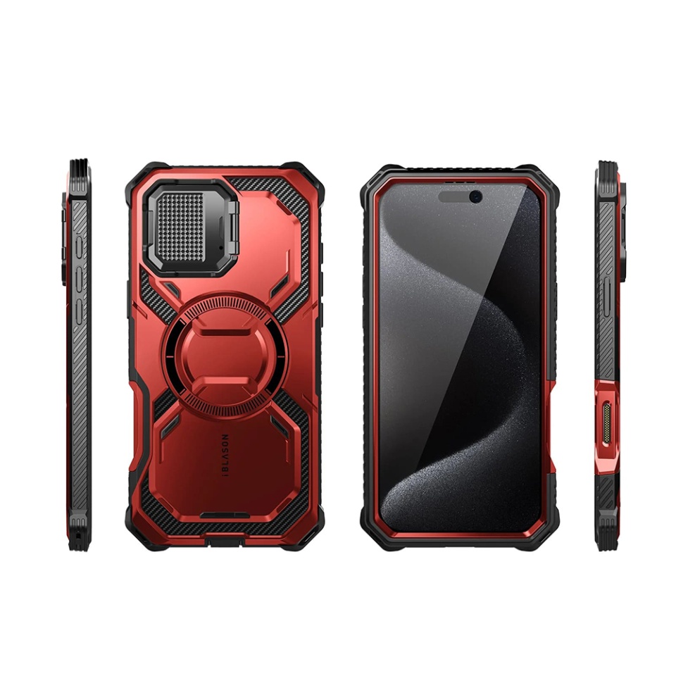 Husa pentru iPhone 16 Pro, Kickstand, AntiSock, I-Blason Armorbox - Rosu - 2 | YEO