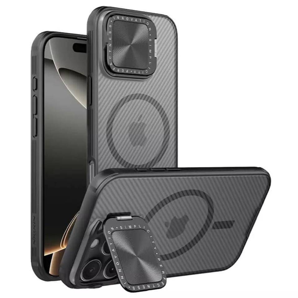 Husa pentru iPhone 16 Pro Max cu inel magnetic si protectie camera Nillkin CamShield - Negru/transparenta