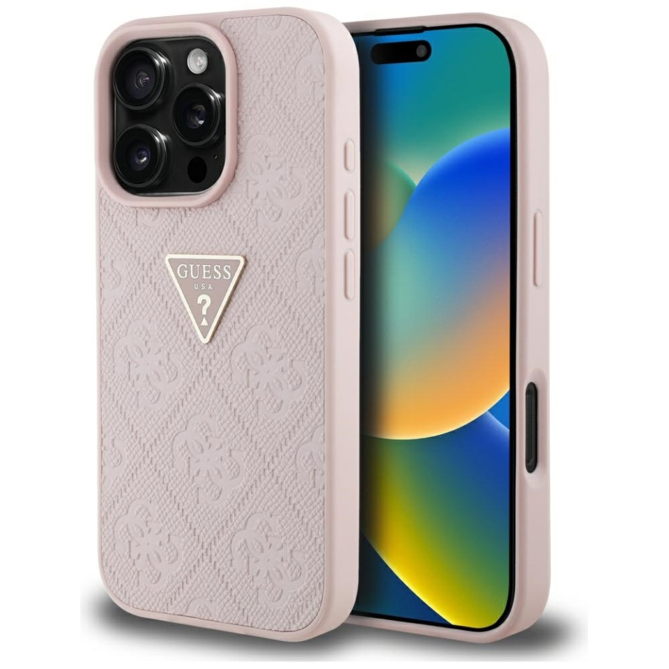 Husa pentru iPhone 16 Pro Max, Guess 4G Metal Logo, Protectie Slim, Compatibila, Roz