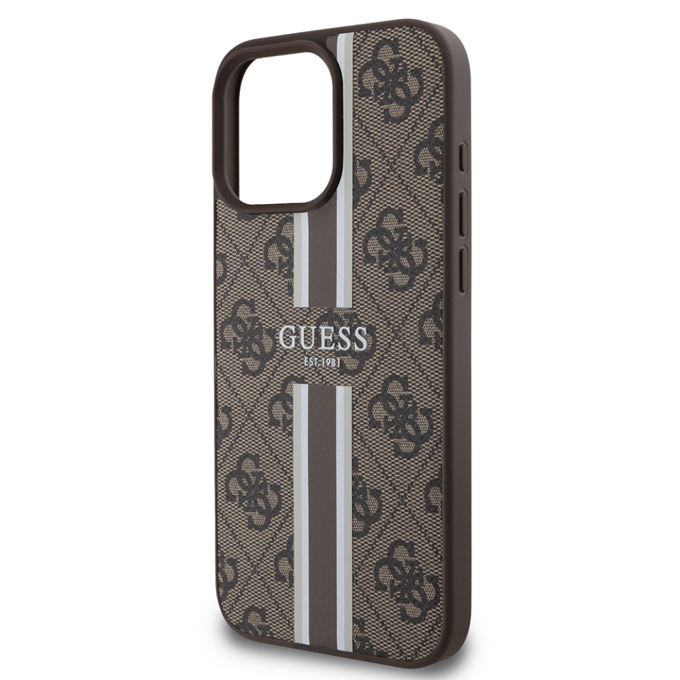 Husa pentru iPhone 16 Pro Max, Guess, Hardcase 4G Printed Stripes MagSafe, Maro - 5