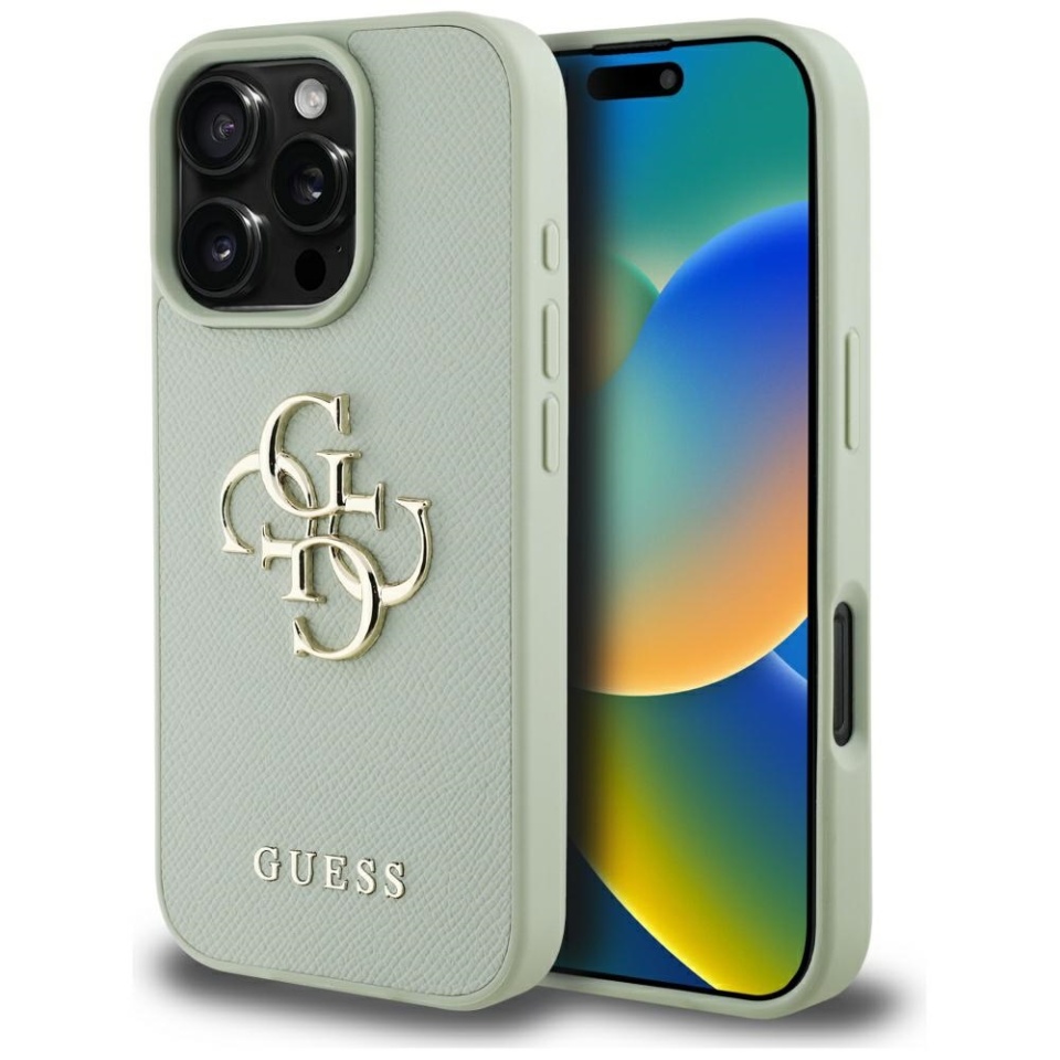 Husa pentru iPhone 16 Pro Max, Guess, Hardcase Grained Big 4G Logo Small Classic Logo, Protectie Slim, Verde