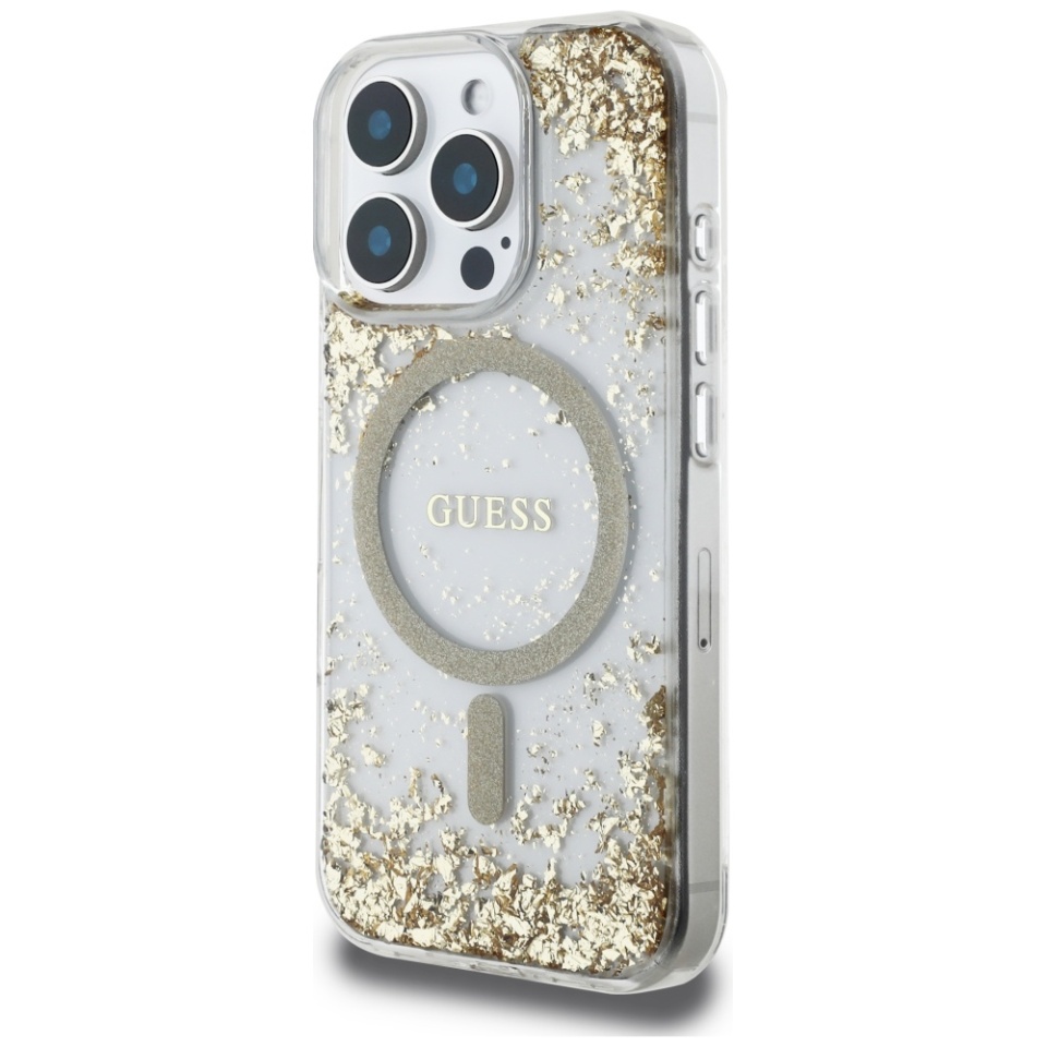 Husa pentru iPhone 16 Pro Max, Hardcase Resin Bottom Glitter MagSafe, Guess - Auriu - 2 | YEO