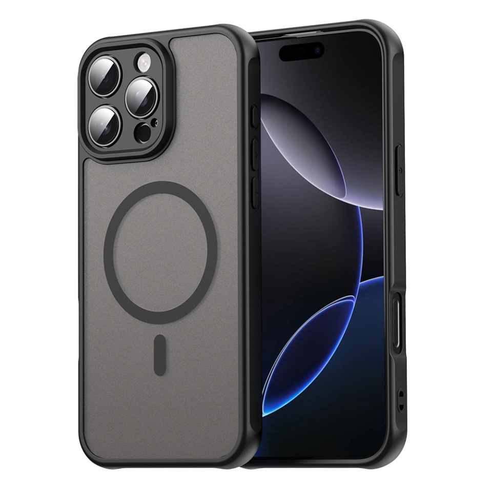 Husa pentru iPhone 16 Pro Max, SKYDDAR INNOVATION, HaloFrost MagSafe II, Antisoc, set cu sticker, Negru