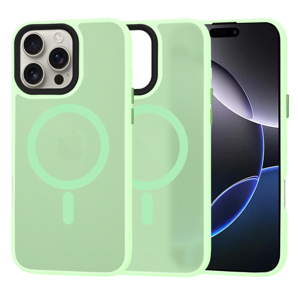 Husa pentru iPhone 16 Pro Max, SKYDDAR INNOVATION, HaloFrost MagSafe, Antisoc, set cu sticker, Verde deschis
