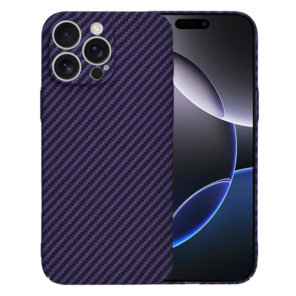 Husa pentru iPhone 16 Pro Max, SKYDDAR INNOVATION, textura carbon, Carbonite FiberShell, Mov, set cu sticker