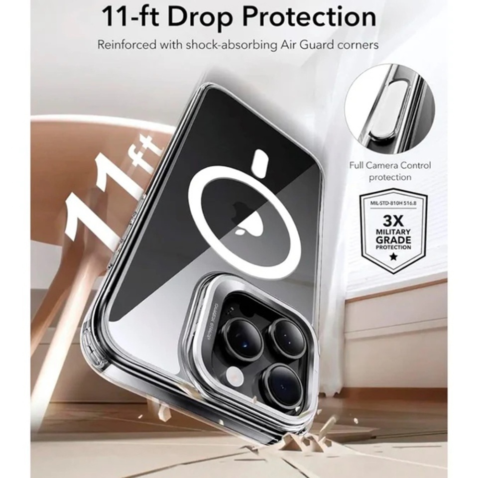 Husa pentru iPhone 16 Pro Max, slim, ESR Classic Hybrid HaloLock Kickstand, Transparenta - 3 | YEO