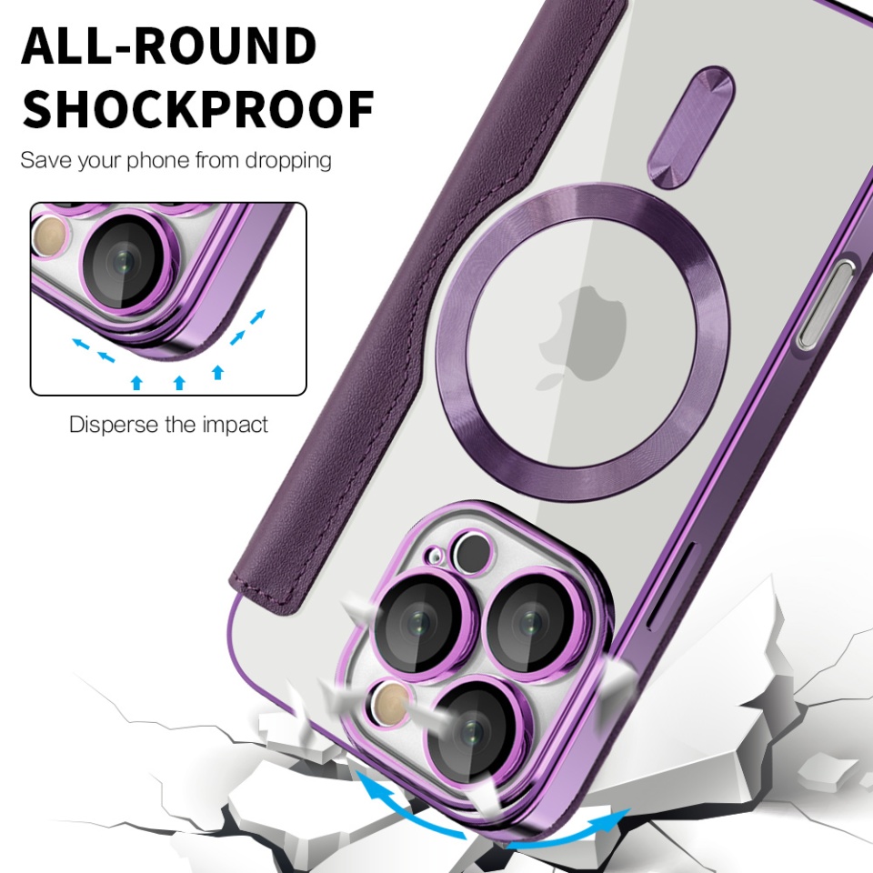 Husa pentru iPhone 16 Pro Max tip carte, SKYDDAR INOVATION, SmartMag Book, Magsafe, RFiD, Suport Carduri, set cu sticker, Mov - 3 | YEO