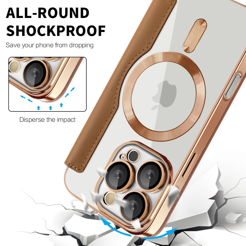 Husa pentru iPhone 16 Pro Max tip carte, SKYDDAR INOVATION, SmartMag Book, Magsafe, RFiD, Suport Carduri, set cu sticker, Maro - 3 | YEO