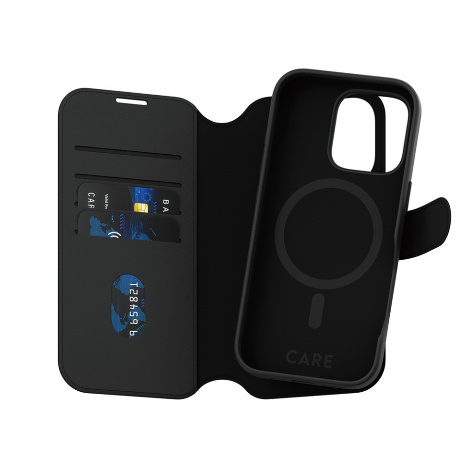 Husa pentru iPhone 16 Pro, PanzerGlass, CARE Feature MagSafe Case Tango Two-in-One Wallet, Tip Carte Detasabila 2in1 cu Portofel si Prindere Magnetica, Piele Ecologica, Antisoc, Negru