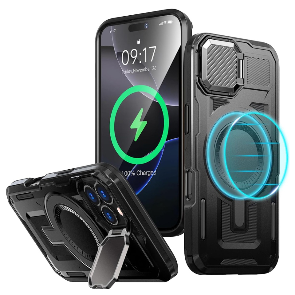 Husa pentru iPhone 16 Pro, SKYDDAR INNOVATION, CamVault MagSafe cu Protectie Camera, set cu sticker, Negru