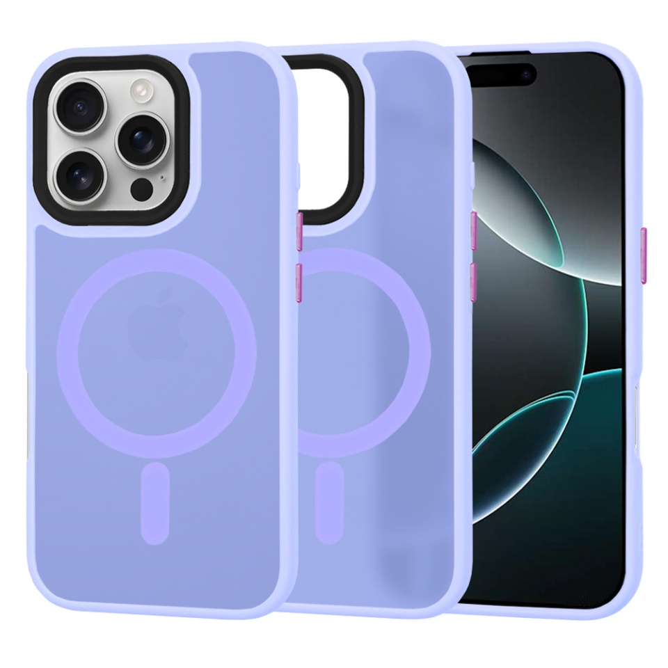 Husa pentru iPhone 16 Pro, SKYDDAR INNOVATION, HaloFrost MagSafe, Antisoc, set cu sticker, Mov deschis