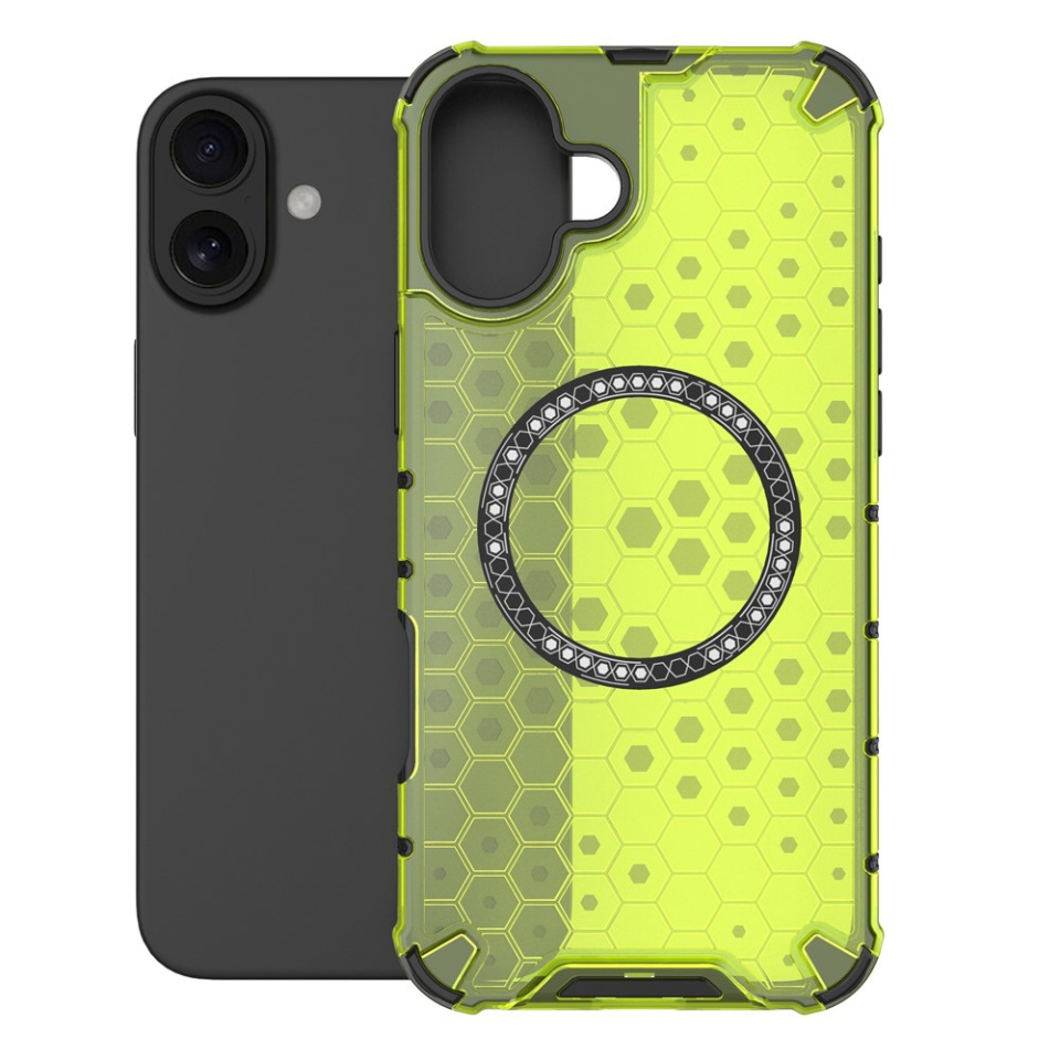 Husa pentru iPhone 16, SKYDDAR INNOVATION, HoneyComb Shield MagSafe, Antisoc, set cu sticker, Verde - 1 | YEO