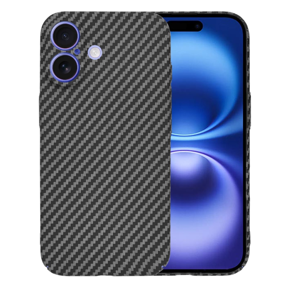 Husa pentru iPhone 16, SKYDDAR INNOVATION, textura carbon, Carbonite FiberShell, Negru, set cu sticker