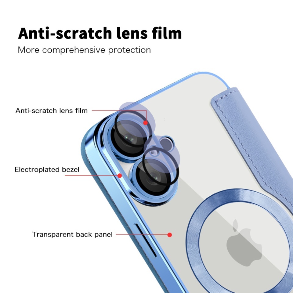Husa pentru iPhone 16 tip carte, SKYDDAR INOVATION, SmartMag Book, Magsafe, RFiD, Suport Carduri, set cu sticker, Bleu - 2 | YEO