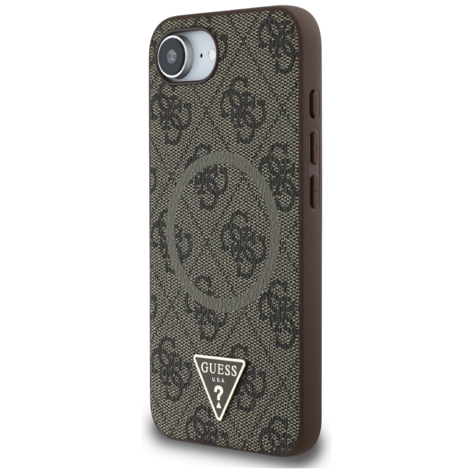 Husa pentru iPhone 16e, 4G Ring Triangle Logo MagSafe, Guess - Maro - 2 | YEO