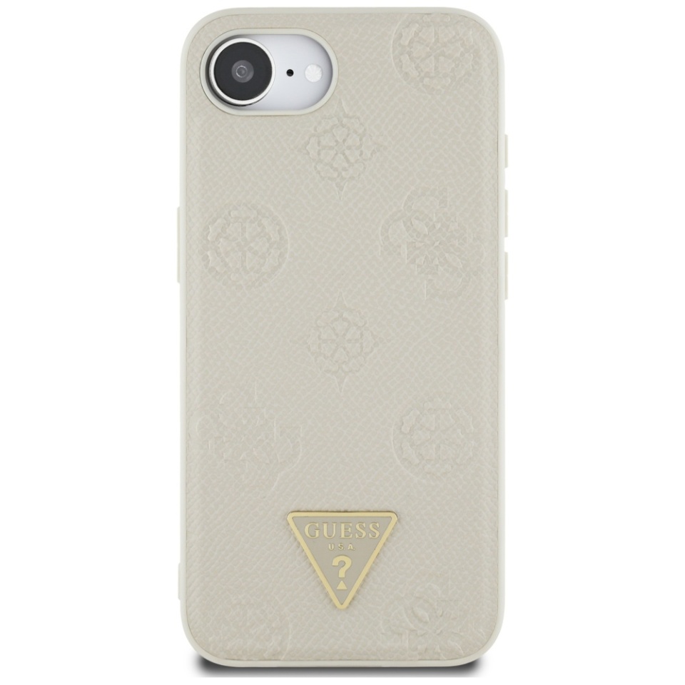 Husa pentru iPhone 16e, Guess, Peony Grained Hot Stamp Triangle Logo MagSafe, Bej - 2 | YEO