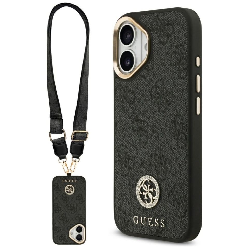 Husa pentru iPhone 17, 4G Strass Logo with Big Strap Metal Button MagSafe, Protectie Slim, Negru