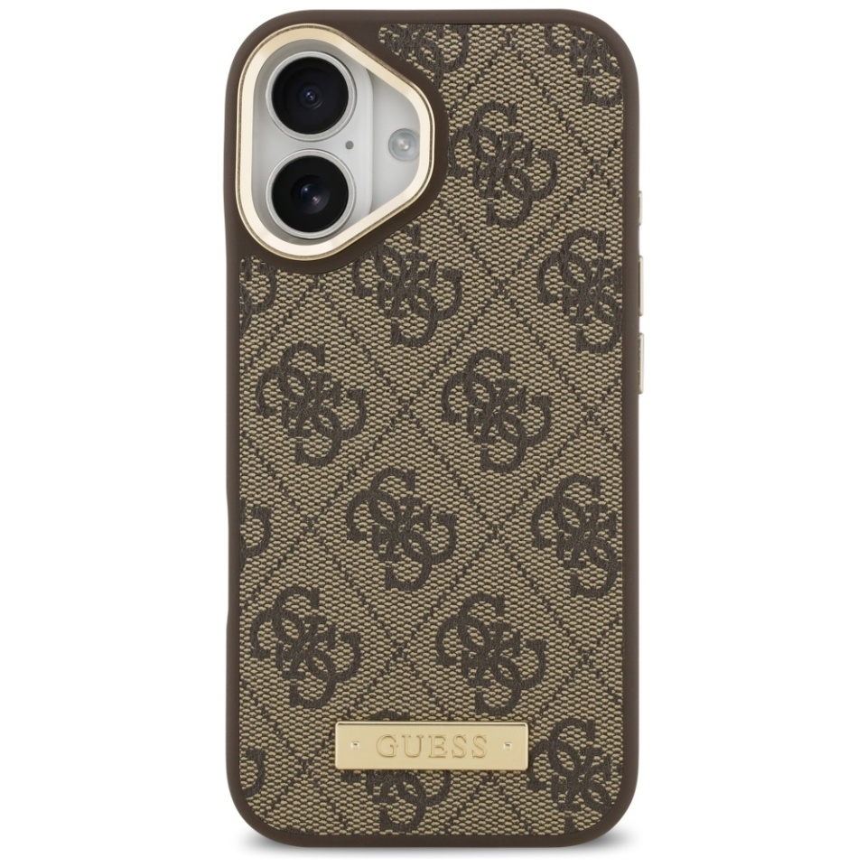 Husa pentru iPhone 17, Guess, Hardcase 4G Logo Plate MagSafe, Maro - 1 | YEO