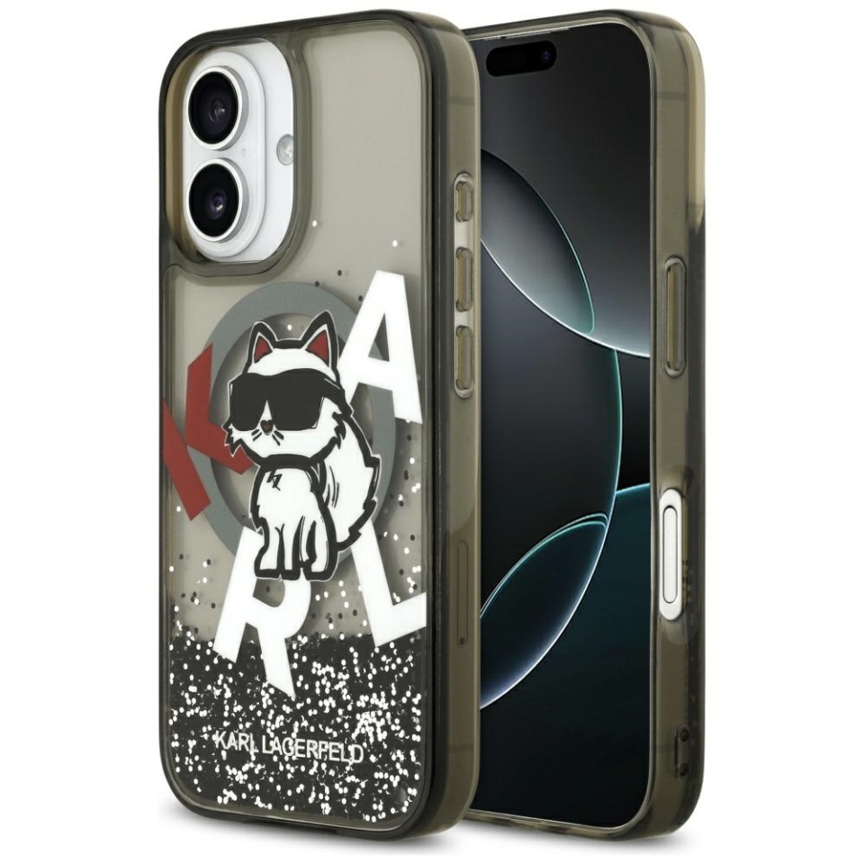 Husa pentru iPhone 17,Liquid Glitter Choupette Logo MagSafe, Karl Lagerfeld - Negru