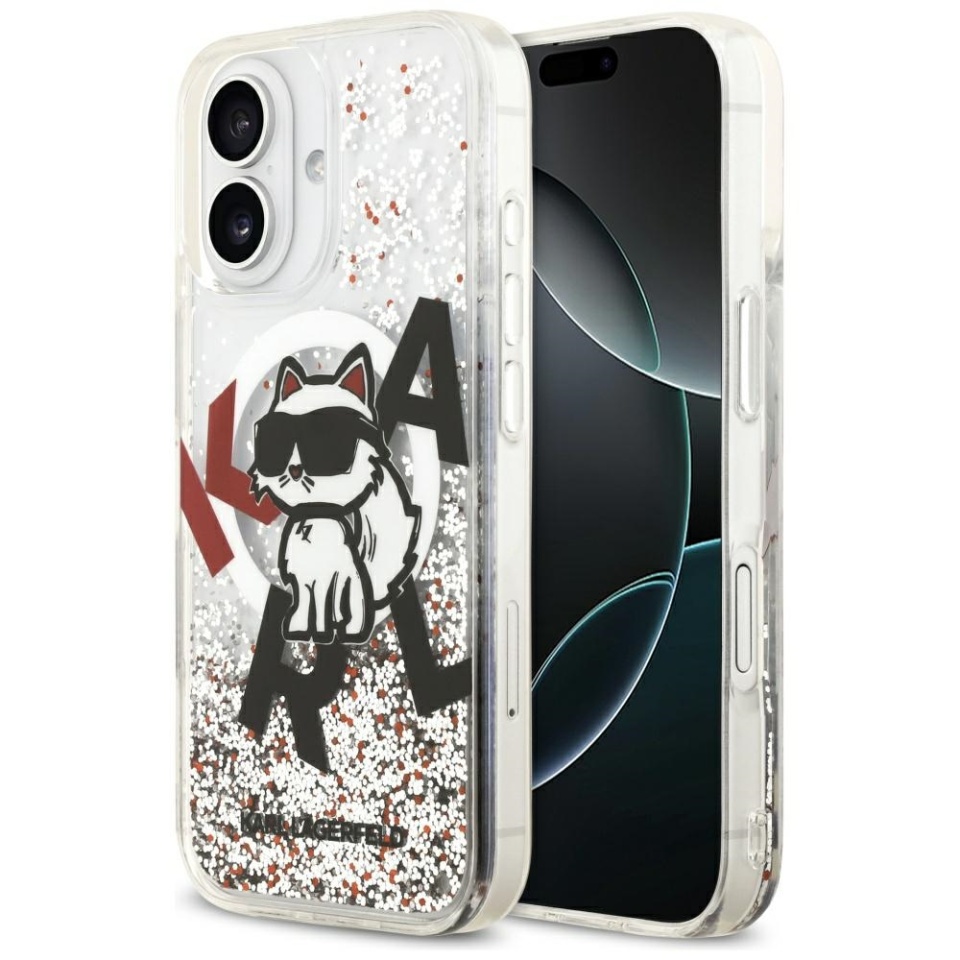 Husa pentru iPhone 17,Liquid Glitter Choupette Logo MagSafe, Karl Lagerfeld - Transparenta