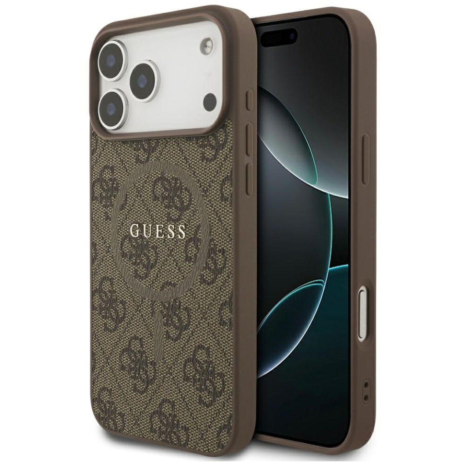 Husa pentru iPhone 17 Pro, 4G Ring Classic Logo MagSafe, Guess, Maro