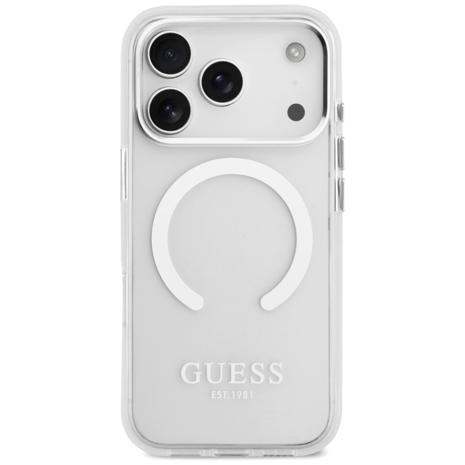 Husa pentru iPhone 17 Pro, Guess Clear MagSafe, Compatibila, Design Slim, Argintiu - 1 | YEO