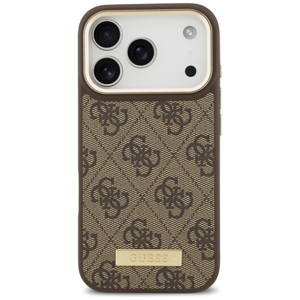 Husa pentru iPhone 17 Pro, Guess, Hardcase 4G Logo Plate MagSafe, Maro - 2 | YEO